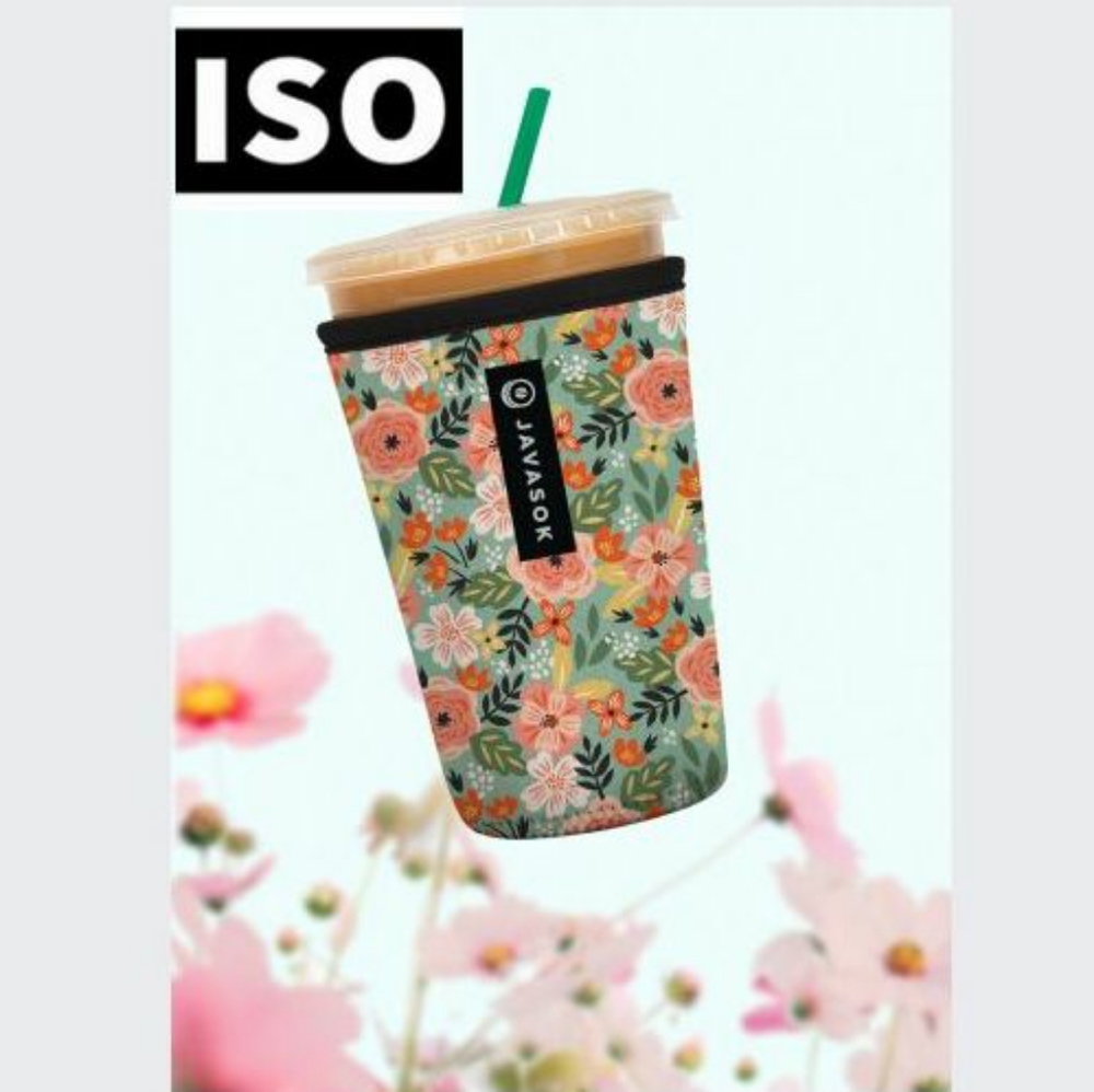 ISO Javasok Java Sok Garden Rose Floral Iced Coffee Sleeve Medium